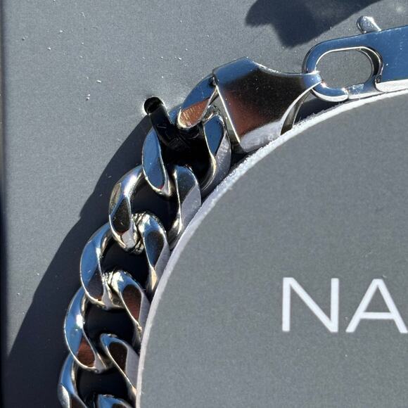 Nautica mens stainless steel Cuban link chain bracelet 8.5 in lobster clasp NIB - Picture 12 of 16